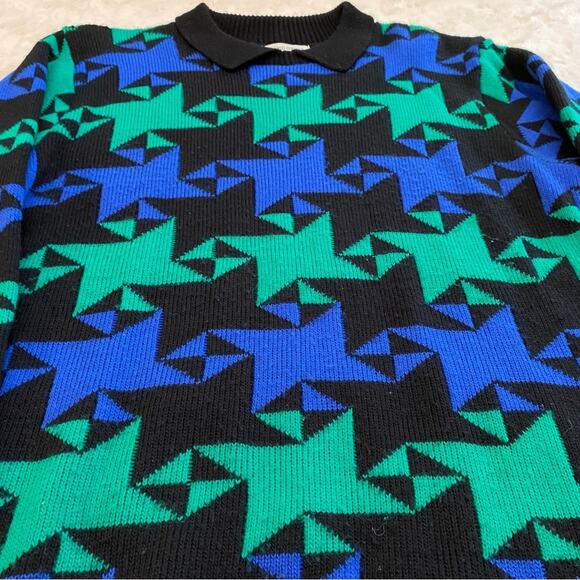 Vintage Alfred Dunner XL Chunky Collared Retro Blue Green Argyle Sweater - Picture 4 of 10